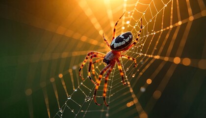 Orb Weaver Spider In Golden Sunlight Web
