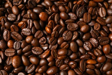 Coffee beans background, close up 