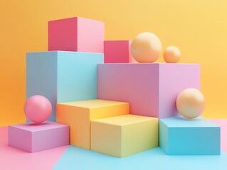 Obraz premium Abstract colorful cubes, geometric design, 3d render, Generative AI