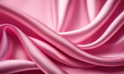 Obraz premium Close-up of pink satin fabric with soft folds, showcasing luxury and elegance, perfect for fashion displays, romantic themes, Valentine's Day designs, or sophisticated product backgrounds.