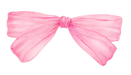 Watercolor illustration of a pink ribbon bow with soft folds and delicate details. Ideal for weddings, Valentine s, Mother s Day, gift wrapping, festive occasions and kids themes, crafts, branding