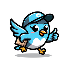 
Cute Bird mascot design with a Courier theme on a clean White background