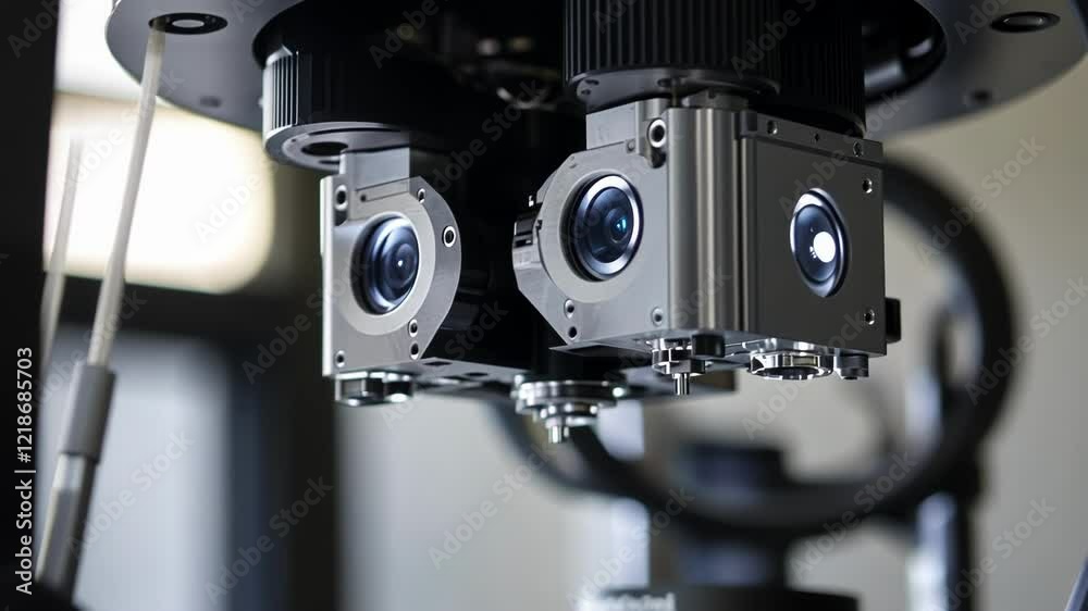 Poster high tech industrial automation system uses advanced camera technology, capturing precise visual dat