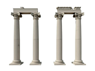 Greek columns isolated on transparent or white background, png