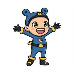 Joyful Child in Adorable Blue Spacesuit Costume Cartoon Illustration Happy Kid