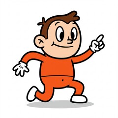 Playful Cartoon Boy in Orange Jumpsuit Running and Pointing Illustration