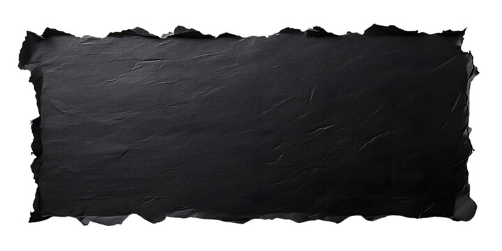 A dark textured image featuring a piece of black paper with uneven, torn edges against a black background.