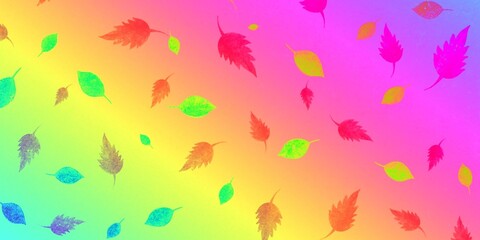 Vibrant Rainbow Leaves Falling on a Gradient Background