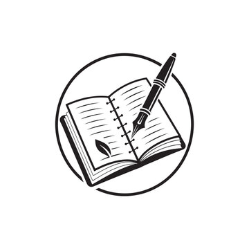 recommend clip art: open notebook and pen silhouette vector design