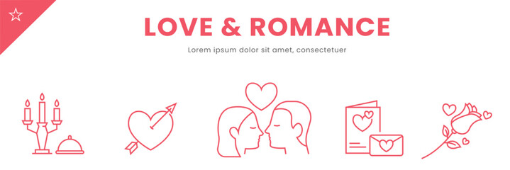 Love and Romance Line Icons set