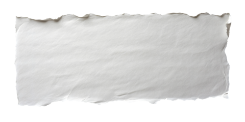 a piece of white paper with a torn, irregular edge, isolated against a transparent background, cut out, PNG 3D Digital Art, clip art.
