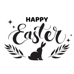 Happy Easter Hand Lettering. Brush pen Greeting Words to Traditional Christianity Festive. Black Stamp With Easter Greeting, Vector Illustration.