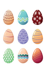 Easter Eggs Set. Collection of Traditional Painted Easter Eggs for traditional hunting. Traditional festive Easter elements Vector Illustration.