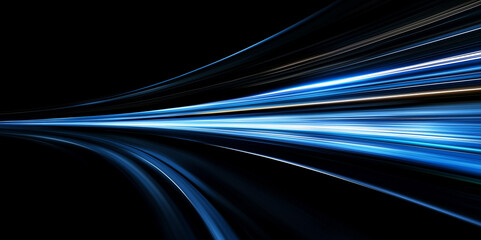 blue gradient abstract speed line on black background, horizontal straight line motion effect, vector illustration