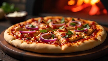 Delicious Pizza With Red Onions and Basil