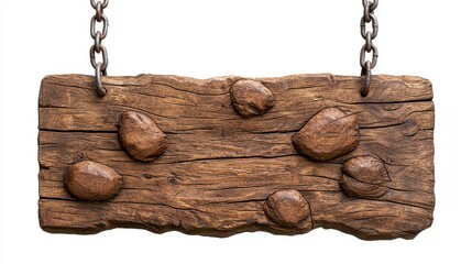 Rustic Wooden Sign With Embedded Stones And Chains
