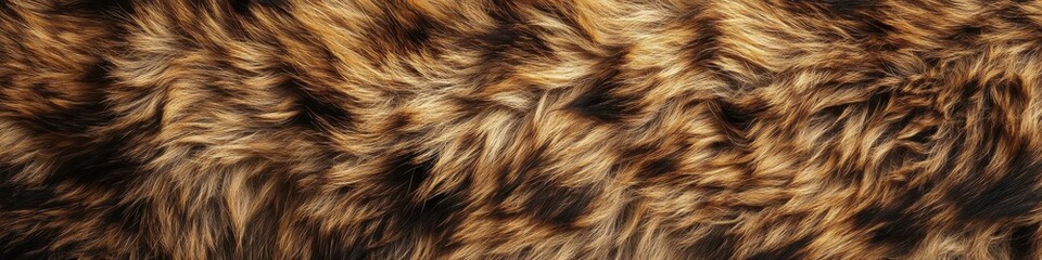 Fototapeta premium Textured background of brown and black fur pattern with long strands for animal themes