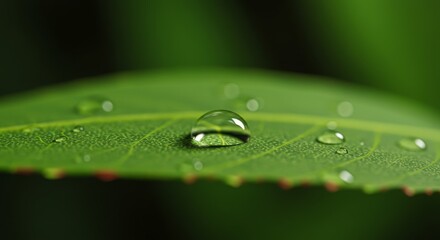 Single Droplet of Water on Vibrant Green Leaf