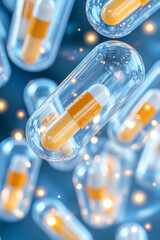 A detailed macro photograph of antibiotic capsules with clear labeling, emphasizing the importance of dosage and medication adherence,