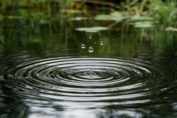 Water Droplet Ripples on Calm Pond Surface