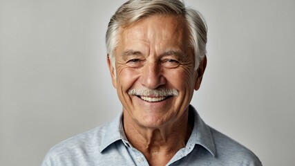 Obraz premium elderly american male in casual wear on white background model portrait smiling for ad concept space for text