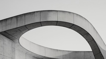 Fototapeta premium Abstract grayscale image of a curved concrete architectural detail against a light sky.