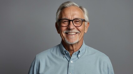 elderly american male in casual wear on pastel color background model portrait smiling for ad concept space for text