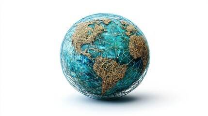 Global 3d world globe with data exchange and network connections, representing planet earth in a futuristic web of digital connectivity and advanced technology


