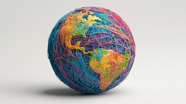 Global 3d world globe with data exchange and network connections, representing planet earth in a futuristic web of digital connectivity and advanced technology


