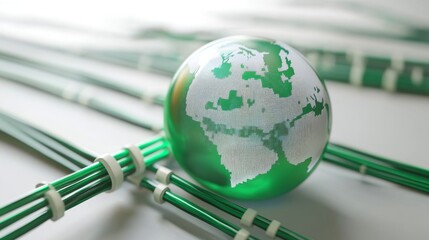 Global 3d world globe with data exchange and network connections, representing planet earth in a futuristic web of digital connectivity and advanced technology


