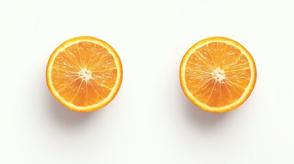Fototapeta premium The orange fruit, displayed as a half and slice, reveals its detailed pulp and rich color on a white background.