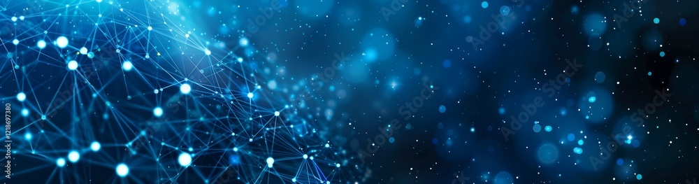 Poster featuring blue network connections and bokeh lights, this abstract futuristic background is suitable