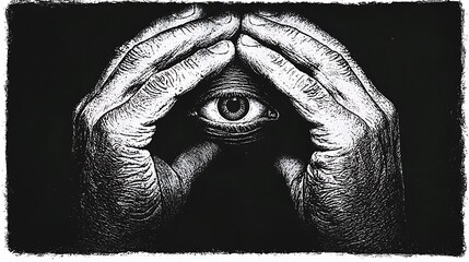 A hand with an eye covering it