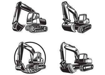 excavator logo silhouette vector design, excavator logo icon vector, black digger Silhouette, silhouette of excavator, excavator silhouette vector isolated on a white background