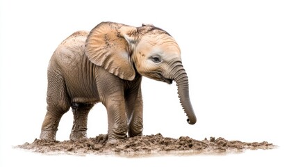 Fototapeta premium Adorable Baby Elephant Playing in the Mud