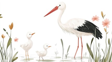 Adorable stork illustration, a charming waterfowl bird on a clean white background