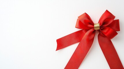 Sparkly Red Ribbon Bow on White Background