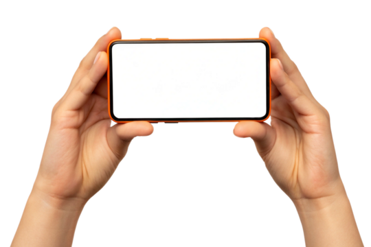 Hand holding a mobile phone transparent png - Powered by Adobe