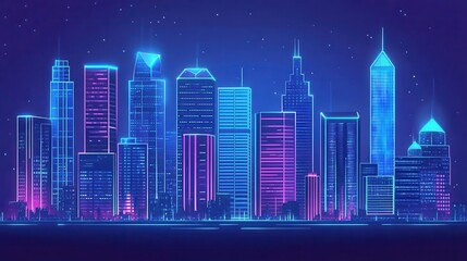Obraz premium Neon Cityscape Glowing Buildings Night Skyline