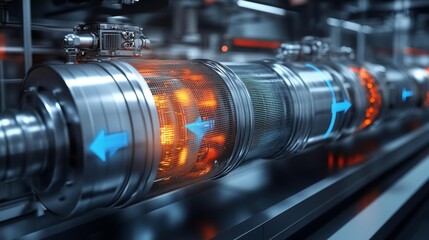 Fototapeta premium Advanced industrial machine with glowing parts. Generative AI