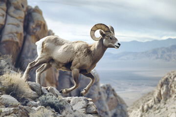 Elegance of Survival: Nevada's Majestic Desert Bighorn Sheep Amidst Wild Landscape