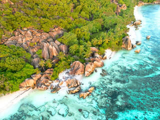 aerial view of the stunning Seychelles beach Anse source d'argent