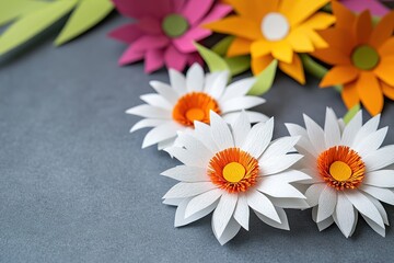 Obraz premium Colorful Paper Flowers Arrangement on a Gray Background