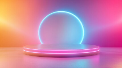 Obraz premium Futuristic abstract background with modern pedestal for product display and technology showcase, featuring clean lines and minimalist design