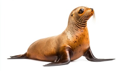 Adorable Sea Lion Pup Close Up Portrait Against White Background