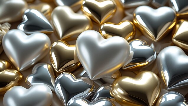 golden and silver shuny hearts background Honoring love and creative gift-giving, this makes for an ideal romantic gesture for meaningful celebrations