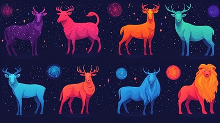 Astrological zodiac signs in cosmic landscape art celestial realm graphic design mystical vibes artistic perspective