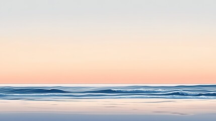 Obraz premium Serene sunset over a calm beach, waves softly lapping under a clear evening sky