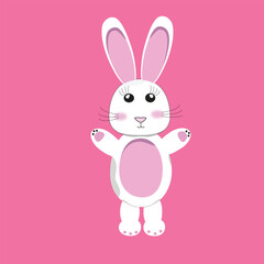 White rabbit. White bunny. Easter white rabbit with pink belly. Vector illustration