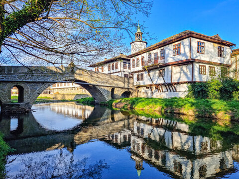 Traditional Houses and Old Bridge in Old Town of Tryavna, Bulgaria